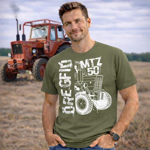 MTZ NEW KÖRVONALAS DESIGN ZÖLD PÓLÓ FEHÉR MINTA