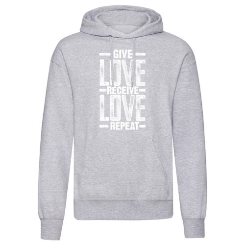 Give Love...Világosszürke kenguruzsebes pulóver