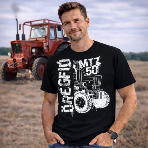 MTZ NEW KÖRVONALAS DESIGN FEKETE PÓLÓ FEHÉR MINTA