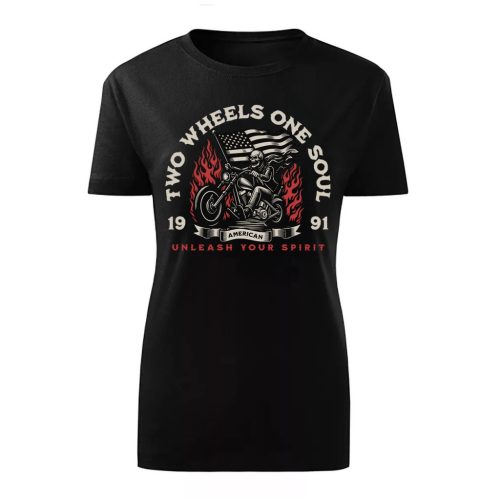 TWO WHEELS ONE SOUL MOTOROS FEKETE NŐI PÓLÓ
