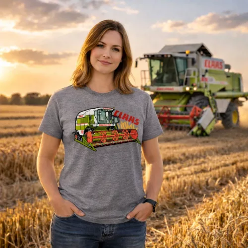 Claas Dominator szürke traktoros női póló