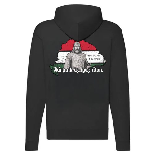 Járjunk az igaz úton cipzáras pulóver (fekete)