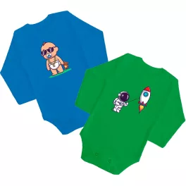   2 DARABOS BABÁS, ŰRHAJÓS SZETT (KÉK - ZÖLD) HOSSZÚ UJJÚ