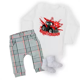   Massey Fergusson minta, BABY BODY Fehér HOSSZÚ UJJÚ + Nadrág és Zokni