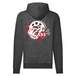 RALLYS VOLKSWAGEN BOGÁR (KÄFER) SÖTÉTSZÜRKE CIPZÁRAS KAPUCNIS PULÓVER piros mintával