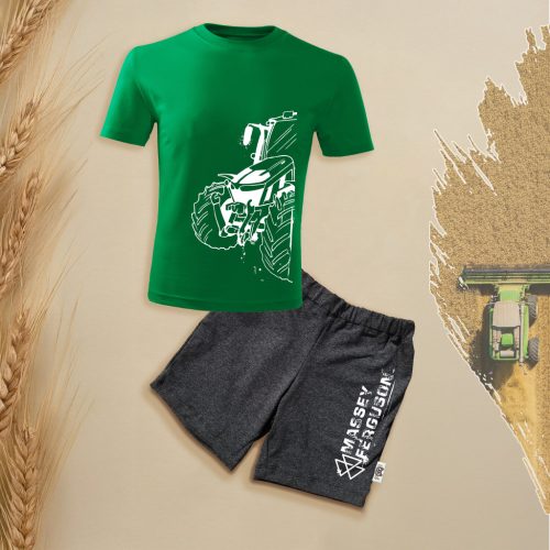 Massey Ferguson körvonalas zöld gyerek rövidujjú és rövidnadrág szett.