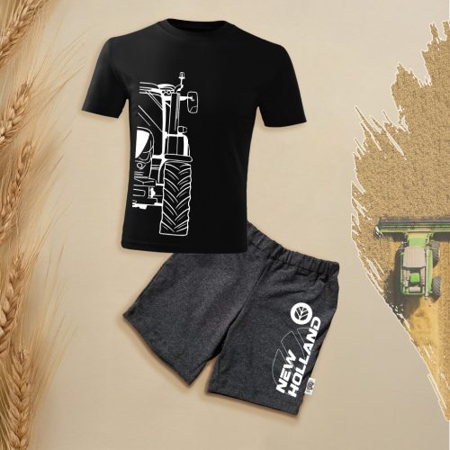 New Holland körvonalas fekete gyerek rövidujjú és rövidnadrág szett.