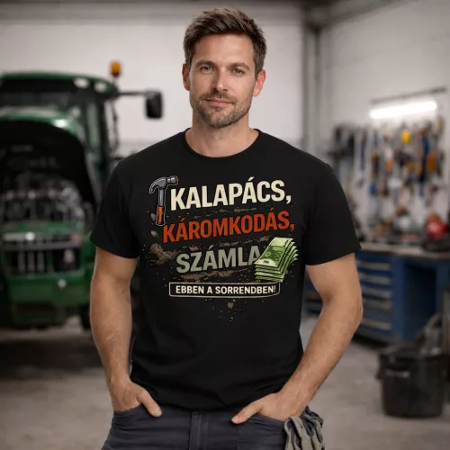 Kalapács, Káromkodás, Számla...Traktorszerelős fekete póló