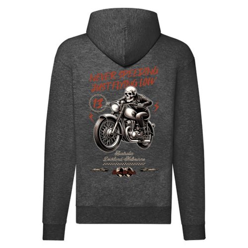 NEVER SPEEDING MOTOROS CIPZÁRAS PULÓVER SZÜRKE