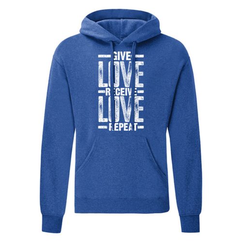 Give Love...Kék kenguruzsebes pulóver