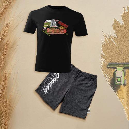 Claas Dominator fekete gyerek rövidujjú és rövidnadrág szett