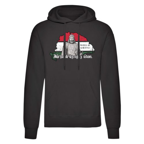 Járjunk az igaz úton kenguruzsebes pulóver (fekete)