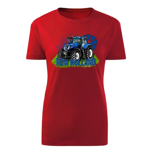 New Holland piros traktoros női póló