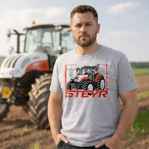 Steyr szürke Traktoros póló