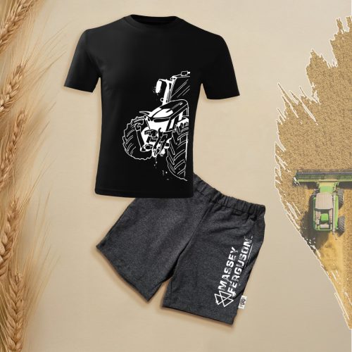 Massey Ferguson körvonalas fekete gyerek rövidujjú és rövidnadrág szett.