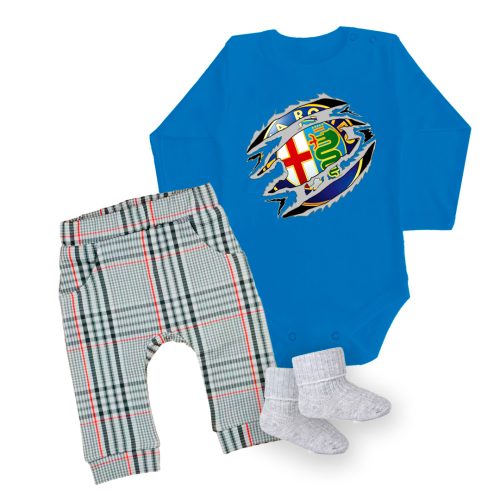 Alfa Romeo Kék HOSSZÚ UJJÚ BABA BODY + nadrág és zokni