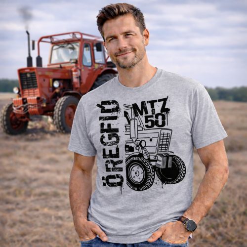 MTZ NEW KÖRVONALAS DESIGN SZÜRKE PÓLÓ FEKETE MINTA