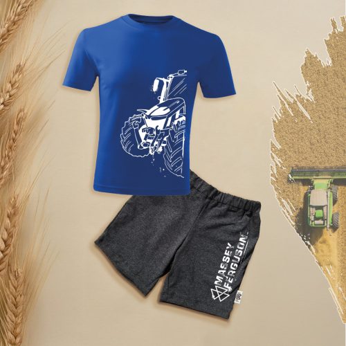 Massey Ferguson körvonalas kék gyerek rövidujjú és rövidnadrág szett.