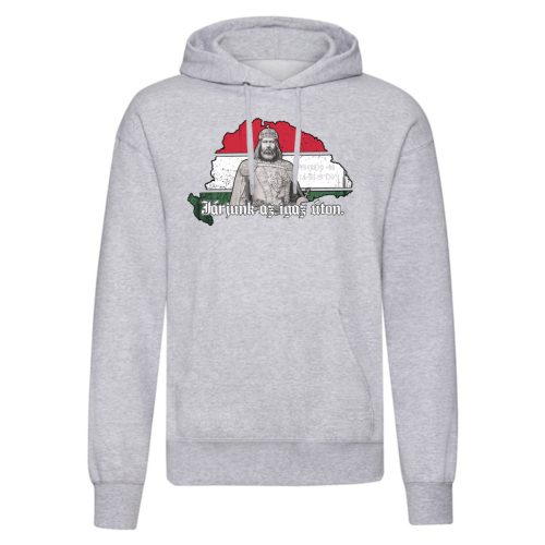 Járjunk az igaz úton kenguruzsebes pulóver (világosszürke)