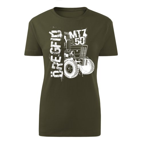 MTZ NEW KÖRVONALAS DESIGN ZÖLD NŐI PÓLÓ FEHÉR MINTA