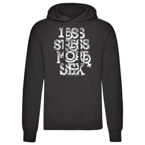 Less Stress...Fekete kenguruzsebes pulóver