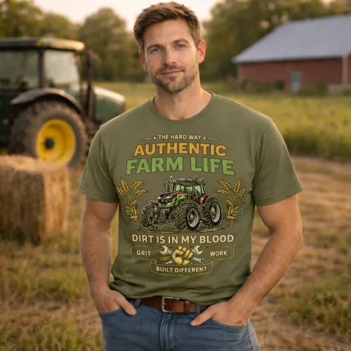 Authentic Farm Life zöld póló