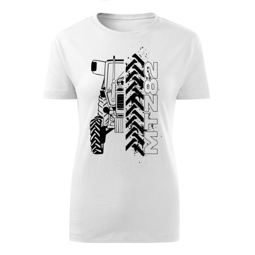 MTZ 82 NEW körvonalas design fehér női póló fekete minta