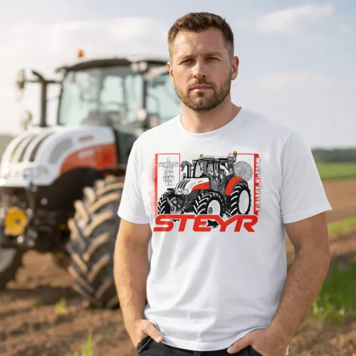 Steyr fehér Traktoros póló