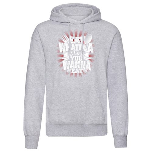 Eat Whateva…Világosszürke kenguruzsebes pulóver 