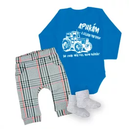   Apukám a legjobb traktoros fekete minta, BABY BODY Kék HOSSZÚ UJJÚ + Nadrág és Zokni