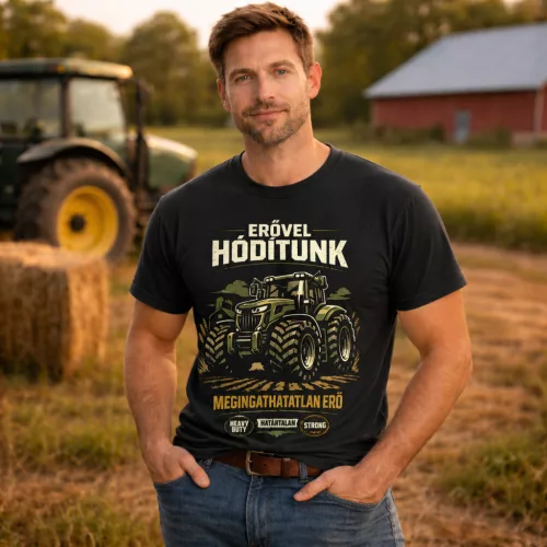 Erővel hódítunk fekete póló (Magyar szöveggel)