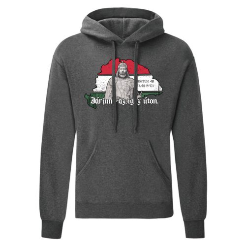 Járjunk az igaz úton kenguruzsebes pulóver (sötétszürke)