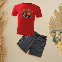 T25 piros gyerek rövidujjú és rövidnadrág szett