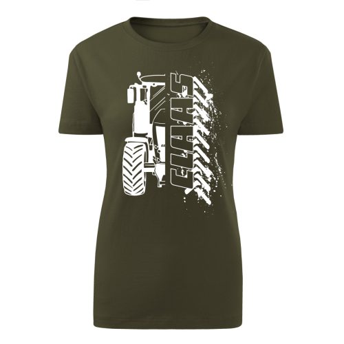 Claas NEW körvonalas design zöld női póló fehér minta