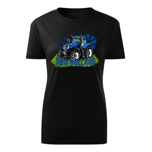 New Holland fekete női traktoros póló