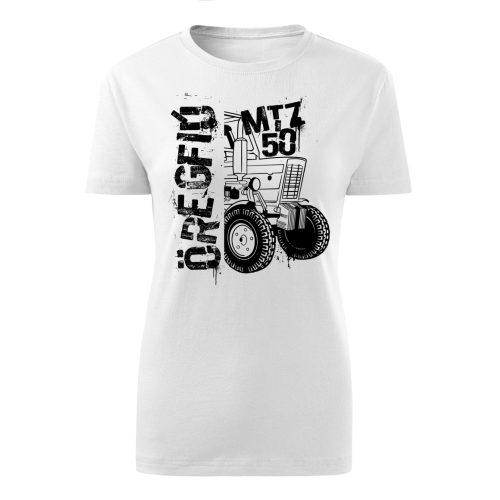 MTZ NEW KÖRVONALAS DESIGN FEHÉR NŐI PÓLÓ FEKETE MINTA