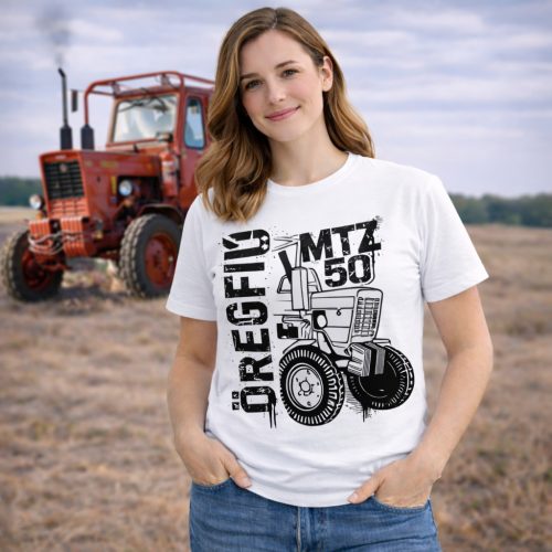 MTZ NEW KÖRVONALAS DESIGN FEHÉR NŐI PÓLÓ FEKETE MINTA