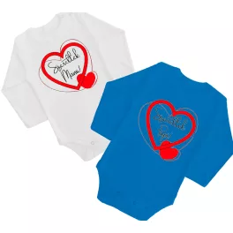   2 DARABOS "SZERETLEK MAMI", "SZERETLEK PAPI" SZETT (FEHÉR-KÉK) HOSSZÚ UJJÚ
