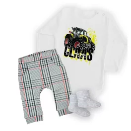   Claas Axion BABY BODY fehér hosszú újjú + Nadrág és Zokni