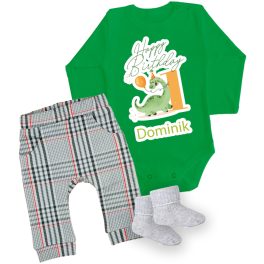   DÍNÓS hosszú ujjú zöld body + hosszú nadrág  és zokni