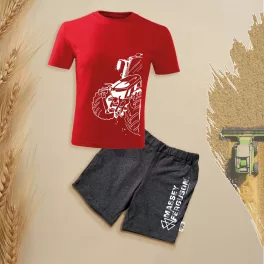   Massey Ferguson körvonalas piros gyerek rövidujjú és rövidnadrág szett.