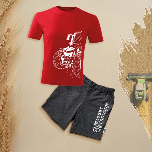 Massey Ferguson körvonalas piros gyerek rövidujjú és rövidnadrág szett.