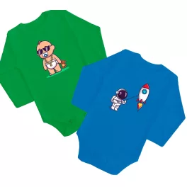   2 DARABOS BABÁS, ŰRHAJÓS SZETT (ZÖLD - KÉK) HOSSZÚ UJJÚ