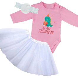   DÍNÓ hosszú ujjú rózsaszín body, tütü szoknya és fejpánt