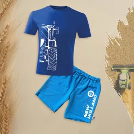   New Holland körvonalas kék gyerek rövidujjú és rövidnadrág szett.