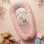 Prémium Mintás Holdas Babafészek (Rózsaszín/Narancsmelír) 