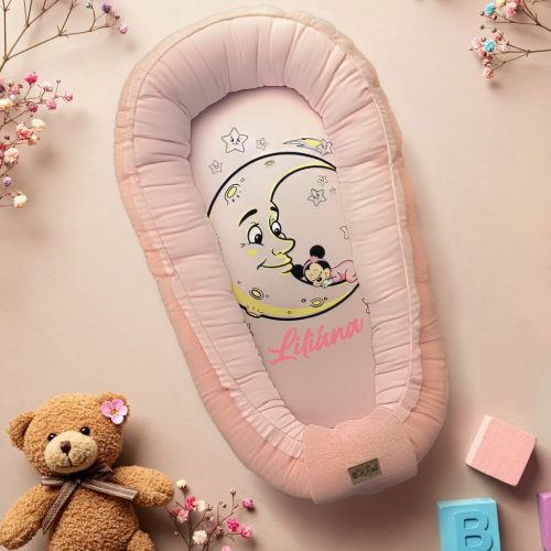 Prémium Mintás Holdas Babafészek (Rózsaszín/Narancsmelír) 