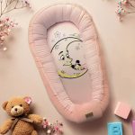 Prémium Mintás Holdas Babafészek (Rózsaszín/Narancsmelír) 