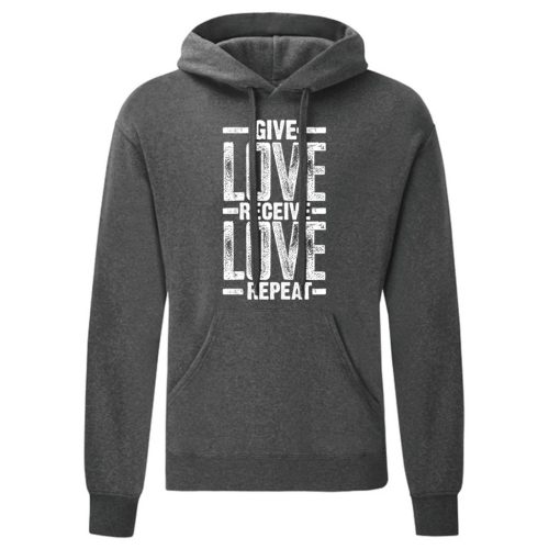 Give Love...Szürke kenguruzsebes pulóver