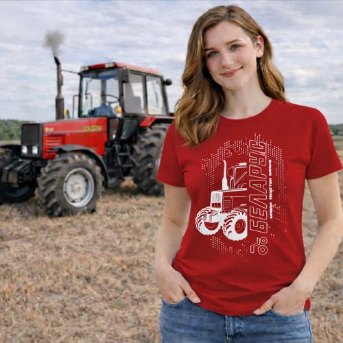 Belarus NEW körvonalas design piros póló fehér minta